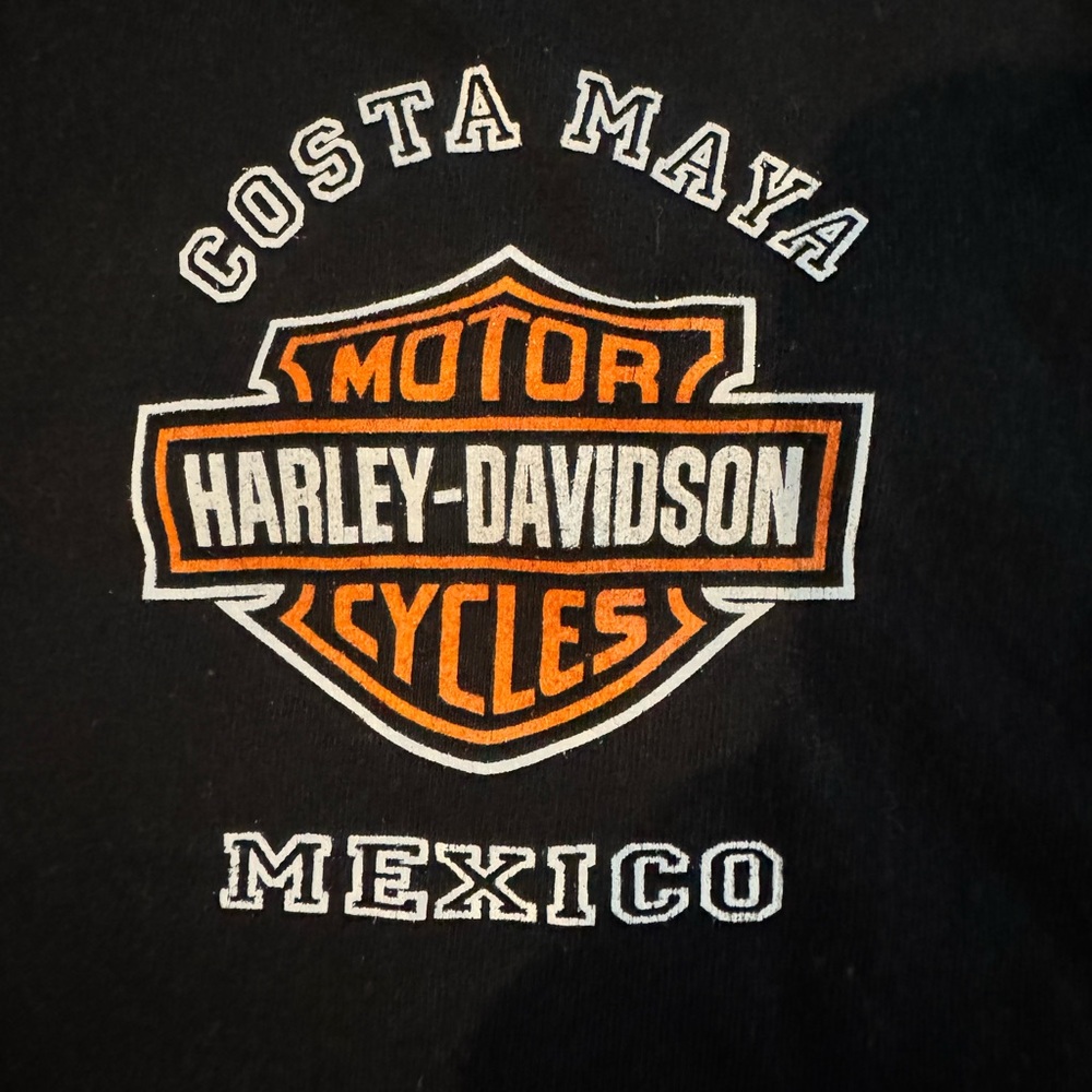 Harley-Davidson Black T-Shirt with Orange Logo vintage costa maya 3xl